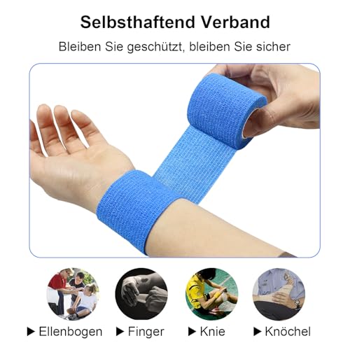 QiGui Selbstklebender Verband 8 Rollen 5cmx4.5m Verbandsmaterial Pflaster Rolle Elastische Binde Bandage Fixierbinde Haftbandage Selbstklebend für Sport und Erste Hilfe Vet Wrap Hund Pferde(Schwarz)