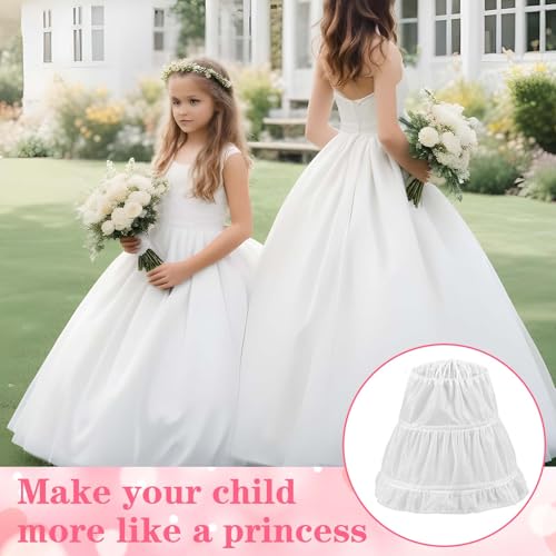 White Girls Petticoat Underskirt, Lace Edge Girl Underskirt with 2 Bones Hoops for Full Slip Puffy Bustle Tutu2