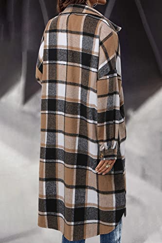 CHICZONE Women's Brown Plaid Shacket - Medium Flannel Trench Jacket - Image 4