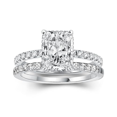 1.5 Carat Radiant Cut Engagement Ring Set, Sterling Silver 5A Cubic Zirconia Simulated Diamond Wedding Ring Set for Women