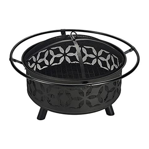 JOYSFIT Wood Burning Fire Pit Backyard with Cooking Grill, 32in, Black, 24in Cover