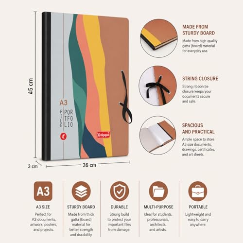 Image of Neelgagan Portfolio File & Document Folder with Secure Elastic Band - Premium Printed Artist Carry Case for Large Sheets, Blueprints & Important Documents - Durable Stationery Organizer (A3)