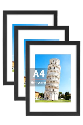 Henrycares 3er Set Bilderrahmen A4, Schwarz Rahmen DIN A4 für 21x29,7 cm, Picture Frame Fotorahmen...