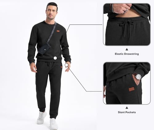 JMIERR Mens 2 Piece Outfits Knit Jacquard Pullover Sweatshirt Tracksuit & Joggers Sweatpants Sweatsuit Sets with Pockets3