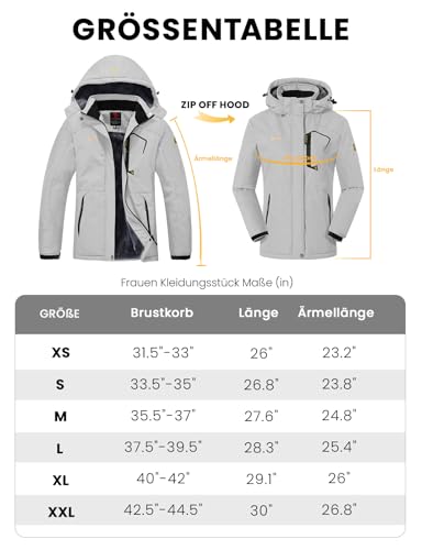 donhobo Damen Softshelljacke Winddicht Wasserabweisende Outdoorjacke Winter Warme Gefüttert Skijacke Wanderjacke mit Kapuze (Hellgrau, XXL)