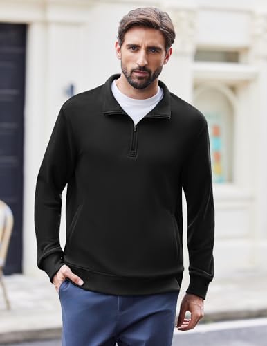 PINSPARK Men's Quarter Zip Up Pullover Mock Neck Sweatshirts Warm Midweight Long Sleeve Polo Shirt with Pockets Casual 6