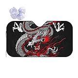 Japanese Dragon Black Windshield Sun Shade, Car Front Window Shades Cute Sunshade Cover Sun Visor Shield Block Automotive Interior Protector Blocks Uv Rays