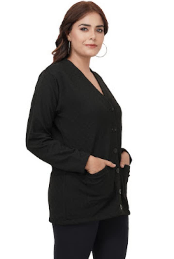 URBANROCK Women's Woolen V-Neck Cardigan Sweater with Front Pockets for Winter Wear (in, Alpha, L, Regular, Black) - Image 3 thumbnail