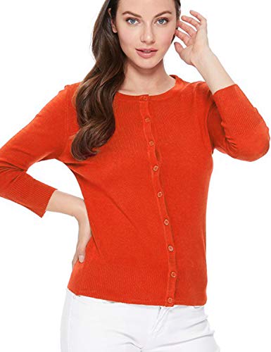Image of Women's 3 /4 Sleeve Crew Neck Button Down Stretch Knit Cardigan Sweater (S-3XL)