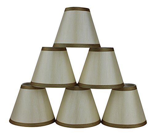 Urbanest Set of 6 Cream Silk Chandelier Lamp Shade with Gold Trim, 3-inch by 6-inch by 5-inch, Clip-on, Hardback