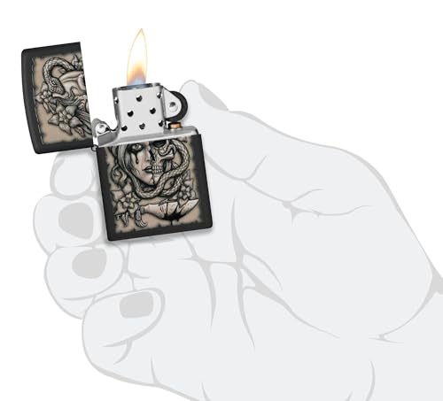 Image of Zippo Gory Tattoo Design, Black Matte, PPocket Fuel Refillable Windproof Lighter, BIS Certified