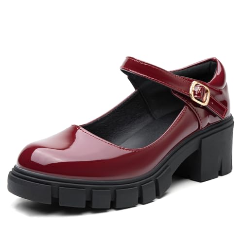 Women's Mary Jane Shoes Platform Low Heel Chunky Heels Ankle Strap Round Toe Dressy Pumps Oxford Style