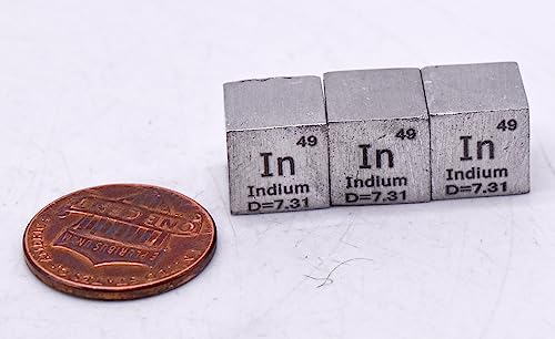 Image of 0.39 inch 10mm Soft Indium Metal Cube in up to 99.9% Pure Periodic Table Element Engraved Density Collection Science Education Display Block Cube + Acrylic Case Box - 1PC