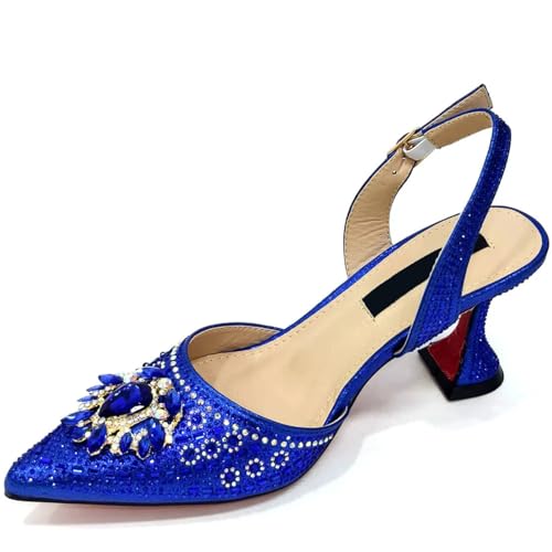 Womens Blue 2025 Nigerian Wedding Shoes Set Italian Rhinestone Bridal Pumps and Matching Evening Party Bag4