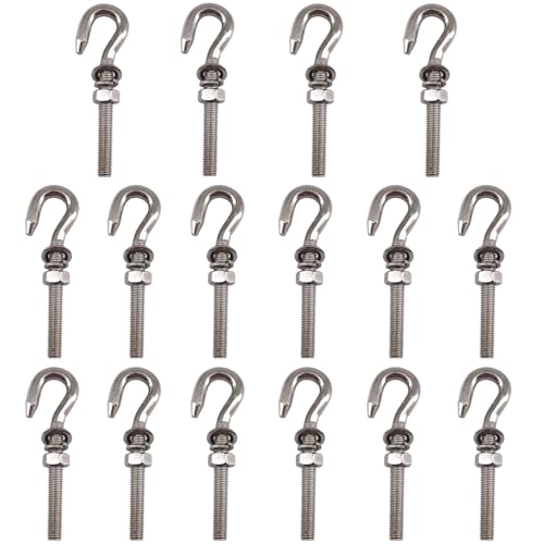 Image of M6 Long Shank Hook Bolts 304 Stainless Steel Round Hooks Eyelet Bolts Ring Screw with Washer and Nut for Yacht Boat Marine Swing Chair Yoga Hammock 16 Pack