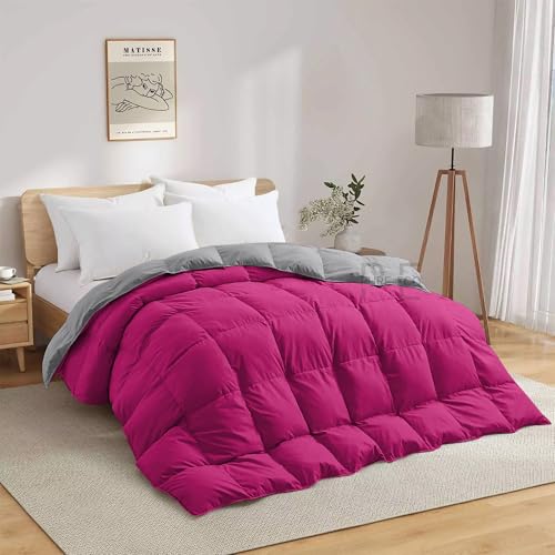 Image of 600 Gsm Heavy Winter Blanket For Double Bed Size (90 inchX100 inch) - 600 GSM Heavy Winter Comforter /Rajai /Duvet /Blanket Microfiber Super Soft Fluffy For Winter Double Bed - Hot Pink /Silver Grey Color