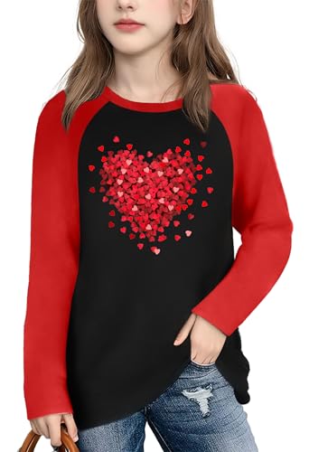 Image of Girls Valentine Shirts for Kids Valentines Heart Graphic Tshirts Casual Long Sleeve Shirts Love Heart Tee