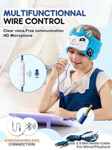Image of Kids Headphones Headband Wireless, Bluetooth Headband Child Headphones with Thin Speakers & Wired Playback 3.5 MM Jack for Home /School /Travel /Airplane /Phone /Tablet