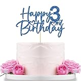 WeBenison Happy 3rd Birthday Cake Topper Children's 3rd Birthday Cake Topper Boy or Girl Three Years Old Birthday Party Decorations Blue Glitter