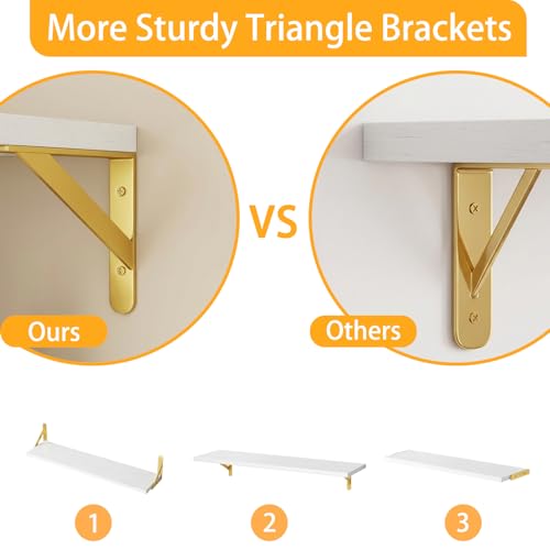 Image of YGEOMER White Floating Shelves for Wall, Farmhouse 23.6 Inch Wall Shelves for Bedroom, Bathroom Storage, Living Room and Kitchen Decor (Set of 6 White)