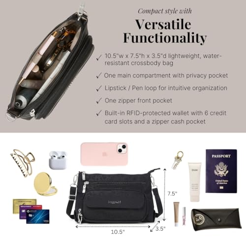 Image of Baggallini Original Everyday 11x7.5 Crossbody Bags Rfid Protected Lightweight Nylon Zippered Travel Purse