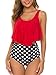 Produktbild HONYAR Badeanzug Damen, Retro Volant High Waist Zweiteiliger Badeanzug Push Up Sexy Bademode Frauen (Handytasche-Wasserdicht-Geschenk) - L