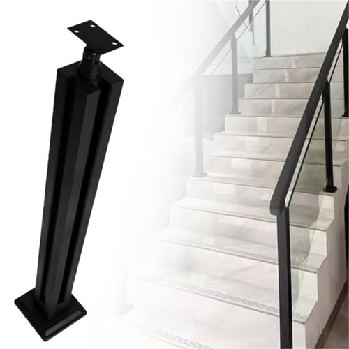 Square Stainless Steel Railing Column, Black Gold Silver Gold Silver Railing Post Kit with Slots &amp; Base, Adjustable Spindles Stair Parapet Post Kit Indoor(A-Corner,Height 32in/80cm)