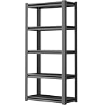 72" Storage Shelving Unit, Heavy Duty 5-Tier Adjustable Metal Rack, Standing Utility Shelves for Garage, Basement, Pantry, Kitchen, Warehouse, 3000 lbs Capacity, 72" H x 35" W x 16" D, Black