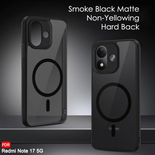 Image of TheGiftKart Hybrid Shockproof Back Cover Case for Mi Redmi Note 17 5G / Poco M8 Power 5G Compatible with MagSafe | Hard Back Cover Case (PC & TPU, Translucent Smoke Matte Back, Black Sides)