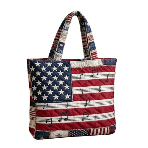 Bolso Tote Acolchado con Estampado Floral y Bandera Americana