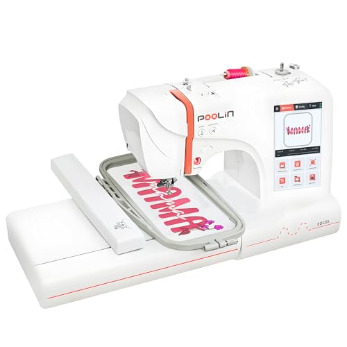 PooLin EOC05 Embroidery Machine 4x9.25 in Area Single Needle Embroidery Machine with 7 in Large Touchscreen, WiFi Design Transfer, Ideal for Home DIY & Personalized Gifts, Includes 1-on-1 Training