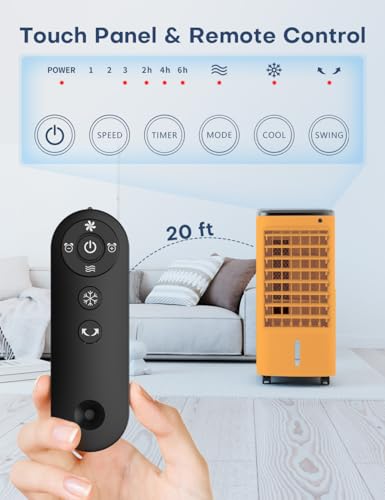 Image of Evaporative Air Cooler, Swamp Cooler Air Conditioner w / 12H Timer for Auto-off, 3-Speed Windowless Air Conditioner, Smart Remote - Mandarin