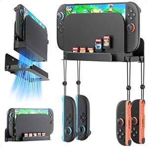 Metal Wall Mount for Nintendo Switch 2 Console 2025, Switch 2 Organizer Shelf Base Kit Behind TV, Switch 2 Accessories with 5 Card Slots and 4 Joy-con Hanger, Carbon Black