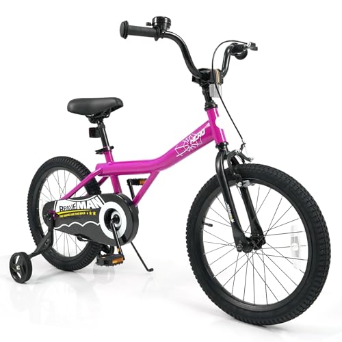 BABY JOY Kids Bike for 3-8 Years Old, 12/14/16/18-Inch Children Bicycle w/Training Wheels, Adjustable Seat, Handbrake & Coaster Brake, Reflectors and Bell, Boys Girls Bike (Pink, 18-Inch, Kickstand)