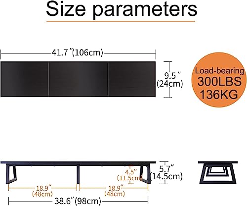 Image of INDIAN DECOR XL652 Classic Black 42 inch Dual Monitor Riser,Long Monitor Stand for 2 Monitors, Wood and Steel Monitor Stand with Storage Large TV Riser Computer Laptop Stand for Office