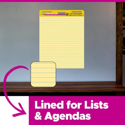 Post-it Super Sticky Easel Pad, 25 x 30 Inches, 30 Sheets/Pad, 4 Pads (561VAD4PK), Yellow Lined Premium Self Stick Flip Chart Paper, Super Sticking Power (561 VAD 4PK) - image 9
