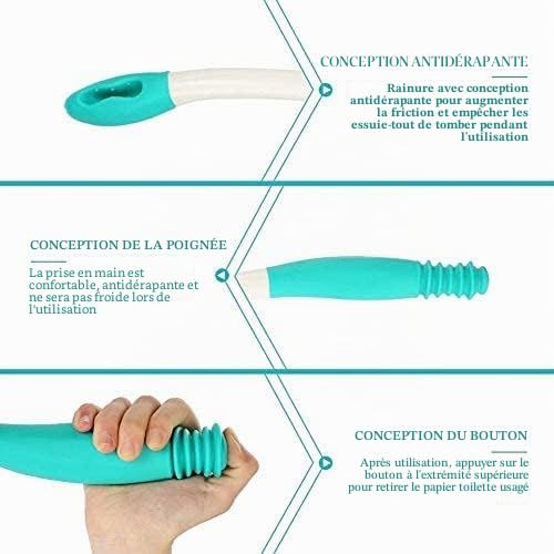Aide à la Toilette Wipe Easy, Longue portée Comfort Wipe Poignée Range Comfort Porte-essuie-Glace inférieur