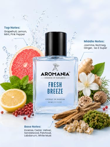 Image of Aromania Fresh Breeze Extrait De Parfum for Men | Upto 12 Hours Long Lasting Perfume | 25% Oil Concentration | Citrus, Amber, Woody Fragrance | Inspired by Bleu de Ch@nel | Perfume Gift for Men | 50 ml