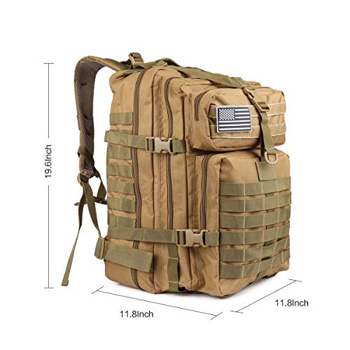 Roaring Fire Tactical Backpack. Large Army Assault Pack, Expandable Molle Backpack For The Outdoor, Hiking, 3 Day Pack, Bug Out Bag, Trekking, Hunting Or Tactical Uses 45L (Desert Tan) #TOP1