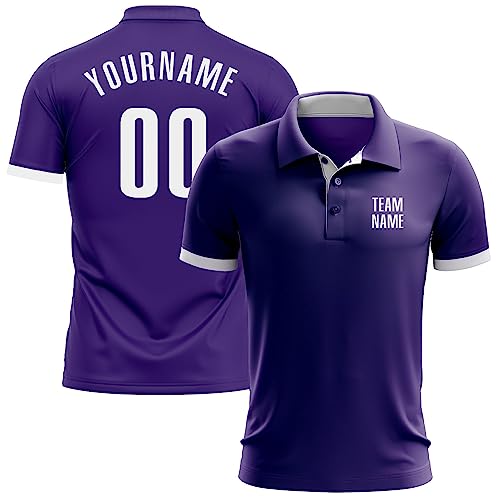 Generic Custom Darts Bowling Golf Polo Shirts for Men Women Youth, Purple White Personalized Golf Shirts Printed Name Number Logo