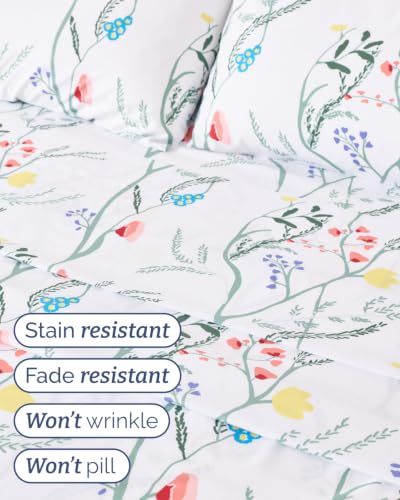 Image of Twin 3 Piece Floral Sheet Set - Soft, Breathable & Cooling - Wild Flower