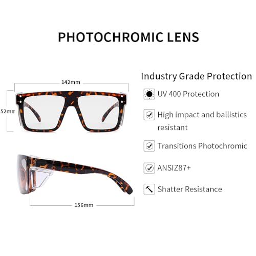 Image of UV400 Transition Photochromic Safety Glases Light to Dark Grey Lens ANSI Z87 Impact Approved