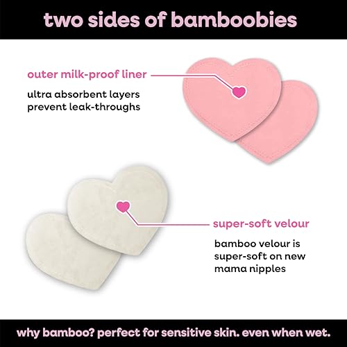 Image of Bamboobies Women's Nursing Pads, Reusable and Washable for Daily Use, Leak-Proof Pads for Breastfeeding, Pink, 12 Pads