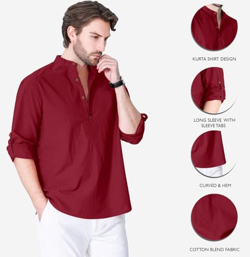 Image of Zombom Cotton Polyester Blend Solid Casual Regular Fit Mandarin /Chinese Collor Short Kurta Shirt for Men
