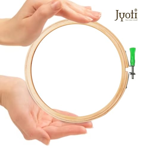 Image of Jyoti Embroidery Hoop, Wooden Round Adjustable, (3 Ply of 9 Inches with Steel Fitting), Easily Loosen /Tighten, Cross Stitch Hoop Ring for Sewing, Needlework, Craft Projects & Ornaments - Pack of 6