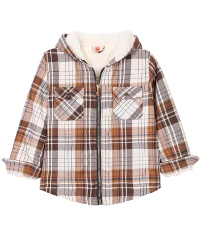 ZENTHACE Girls Sherpa Lined Full Zip Up Plaid Flannel Shirt Fuzzy Hooded Flannel Jacket with Hand Pockets