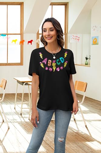 Teacher Shirt Women Teachers T-Shirt: Sequin Funny Apple Graphic Teacher T-Shirt Retro Teaching Life Gifts Tees Tops4