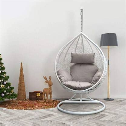 Flying Arrow Outdoor Furniture Single Seater Swing, Beautiful Swing with Stand (White Swing with Grey Cushion)