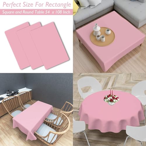 Image of Childom 3 Pack Pink Plastic Tablecloth for Rectangle Tables 54 inch x 108 inch Pink Disposable Table Cloth for Mothers Day Decorations,Plastic Table Cover for Birthday Graduation Party Christmas Anniversary