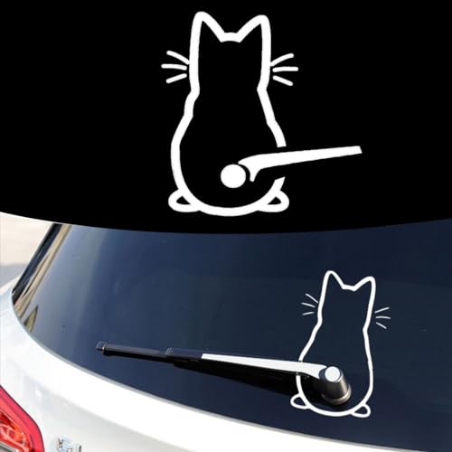 Gatto Tergicristallo Adesivo, Adesivo Carini per Posteriore per Auto, Divertente Gattino Dei Cartoni Animati per Auto, Adesivi Decorazione per Parabrezza Posteriore per Carrozzeria Auto(Bianco)